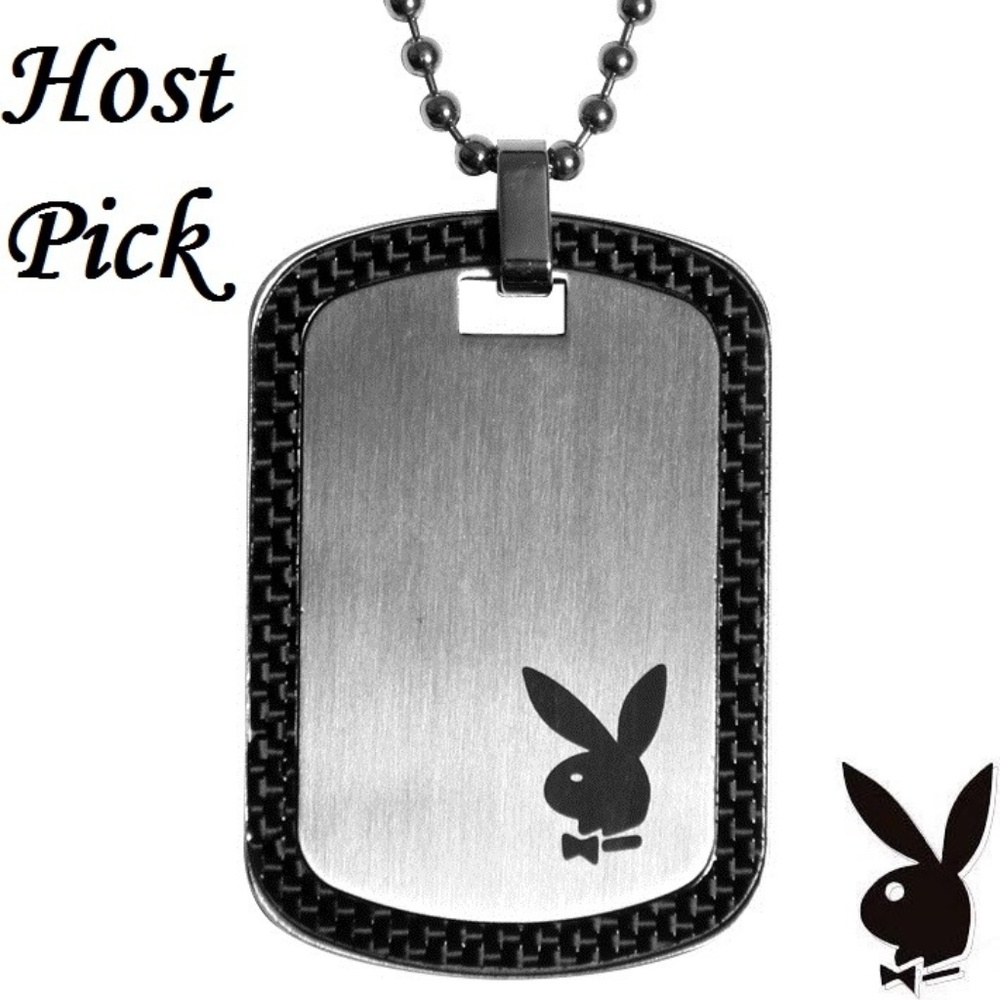 NWT Mens Playboy Necklace Dog Tag Stainless Steel - Picture 2 of 7
